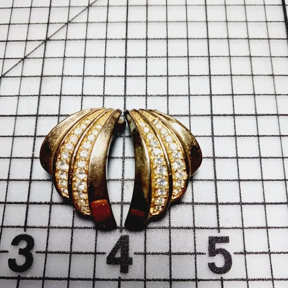 Earrings Clip VTG 80s Christian Dior Gold Tone Clear Rhinestones Designer Glam